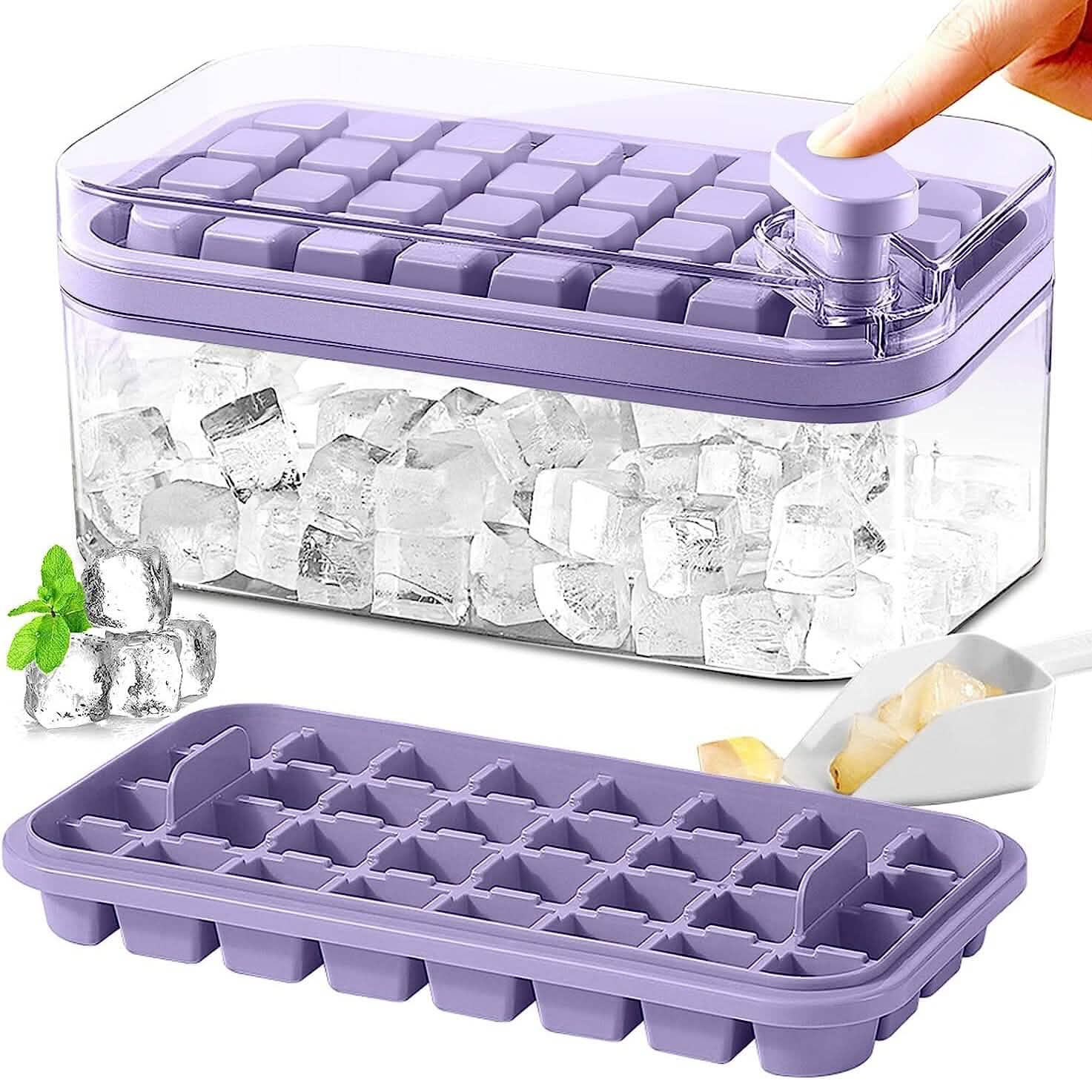 101oz. Ice Cube Tray Set - 64 Pcs Silicone Ice Cube Tray With Lid & Bin